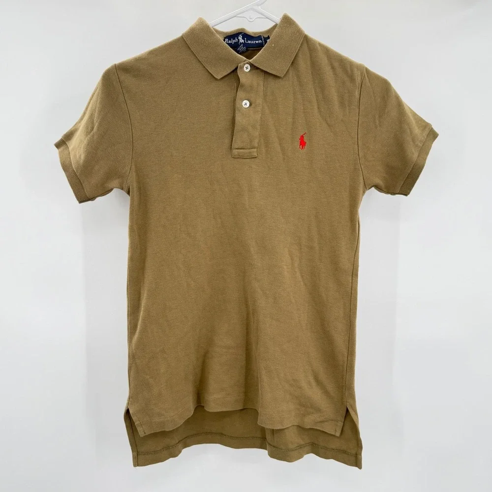 Kids Ralph Lauren Polo Shirt Tan Short Sleeve Embroidered Pony Size S‎